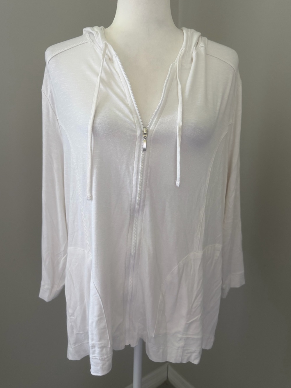 CHICO’S Weekends Slub Zip Hoodie Jacket Optic White Size 3 Women’s XL NWT - Picture 2 of 15